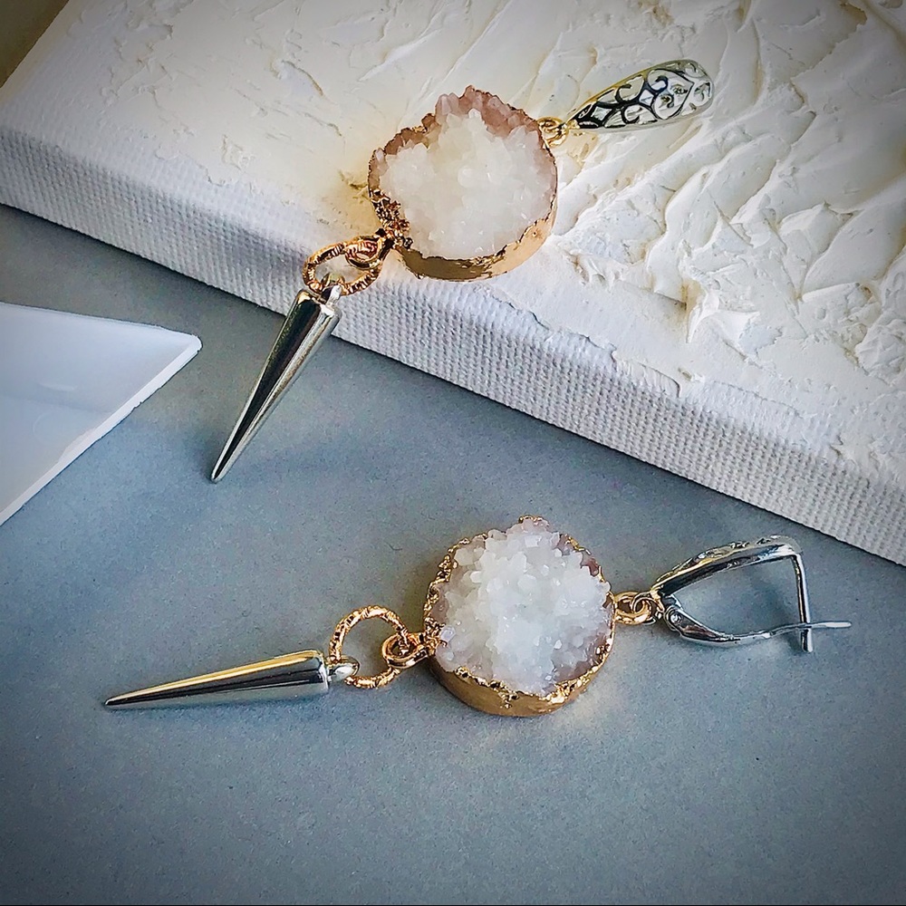 Mixed Metal Drop Earrings Gold Silver Tone Statement Earrings